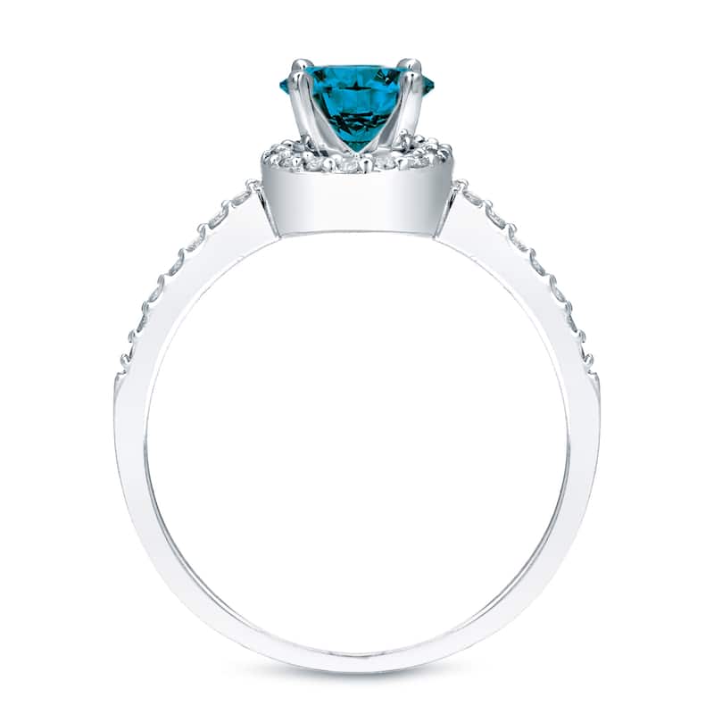 Auriya 14k Gold 1ctw Halo Blue Diamond Engagement Ring Set