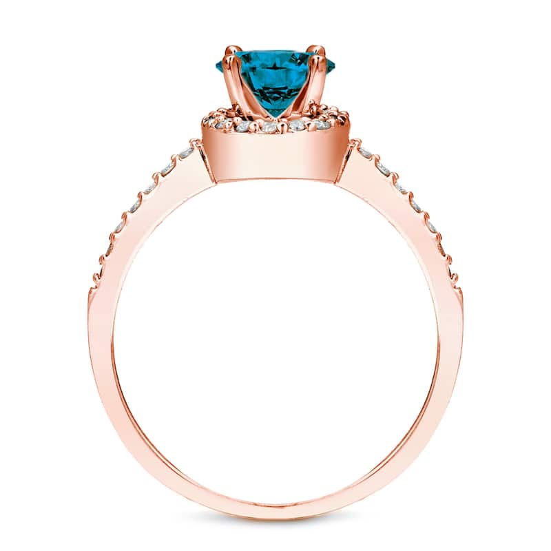 Auriya 14k Rose Gold 1ctw Halo Blue Diamond Engagement Ring Set