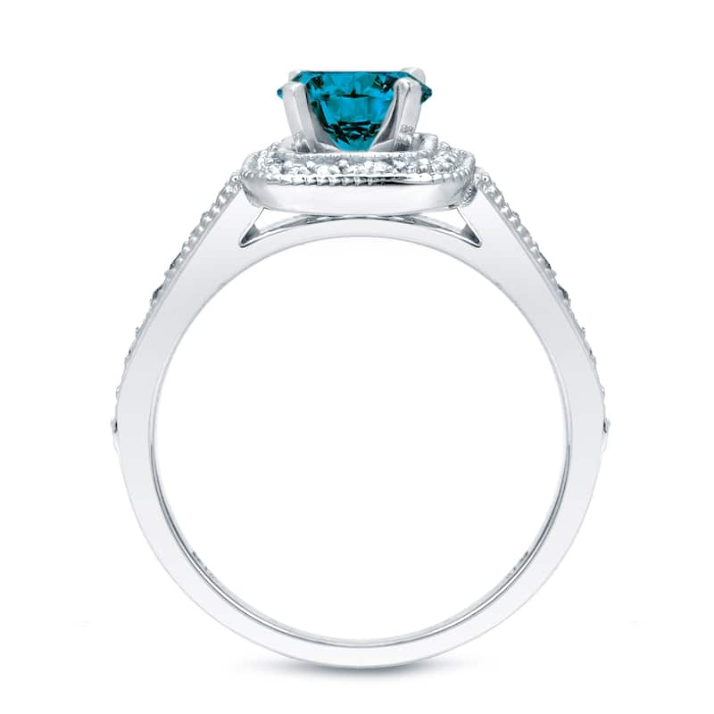 Auriya 14k Gold 1 carat TW Unique Halo Blue Diamond Engagement Ring Set