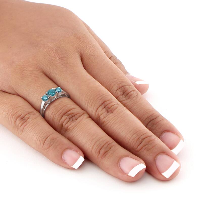 Auriya 14k Gold 2ctw 3-Stone Blue Diamond Engagement Ring (I1-I2)