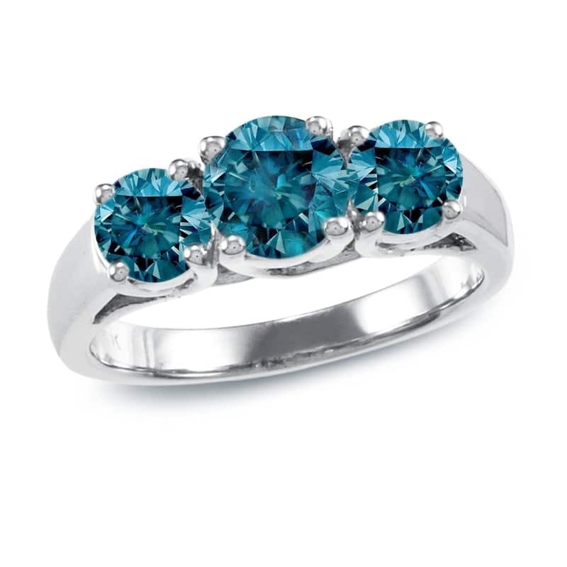 Auriya 14k Gold 2ctw 3-Stone Blue Diamond Engagement Ring (I1-I2) - White - 4