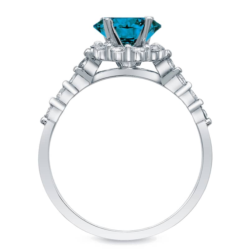 Auriya 14k Gold 1ct TDW Round Blue Diamond Halo Engagement Ring Set