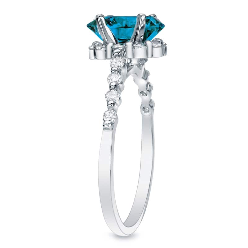 Auriya 14k Gold 1ct TDW Round Blue Diamond Halo Engagement Ring Set