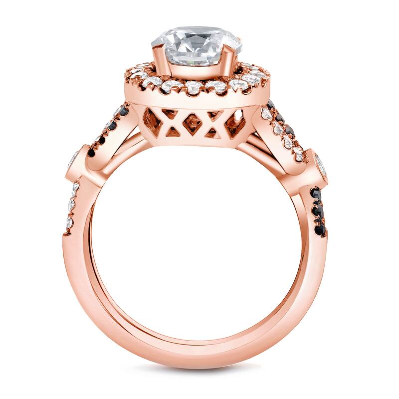 Auriya 14k Rose Gold 1 3/5ctw Modern Round Halo Diamond Engagement Ring