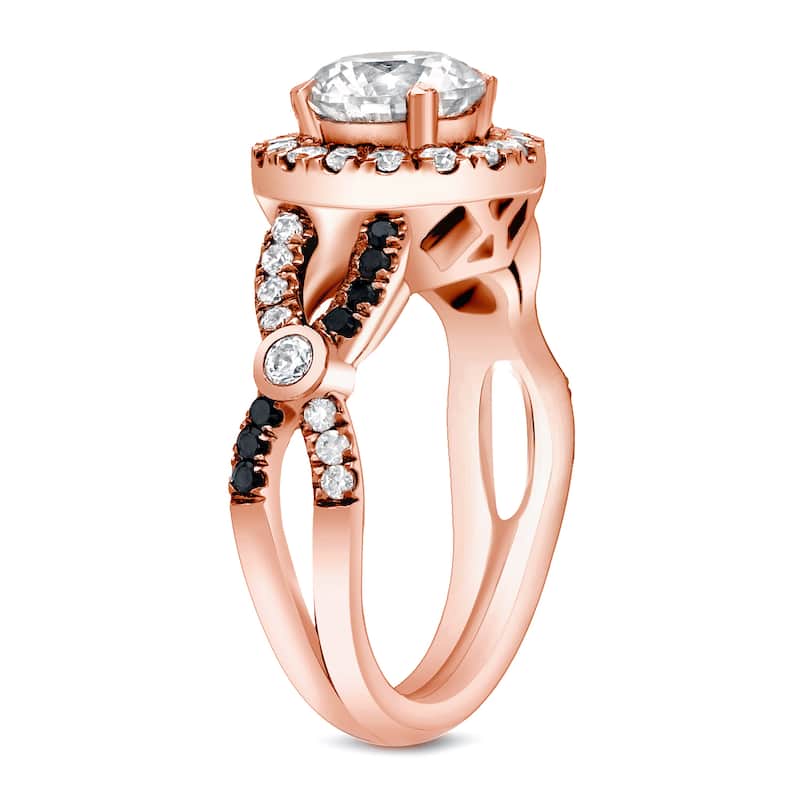 Auriya 14k Rose Gold 1 3/5ctw Modern Round Halo Diamond Engagement Ring