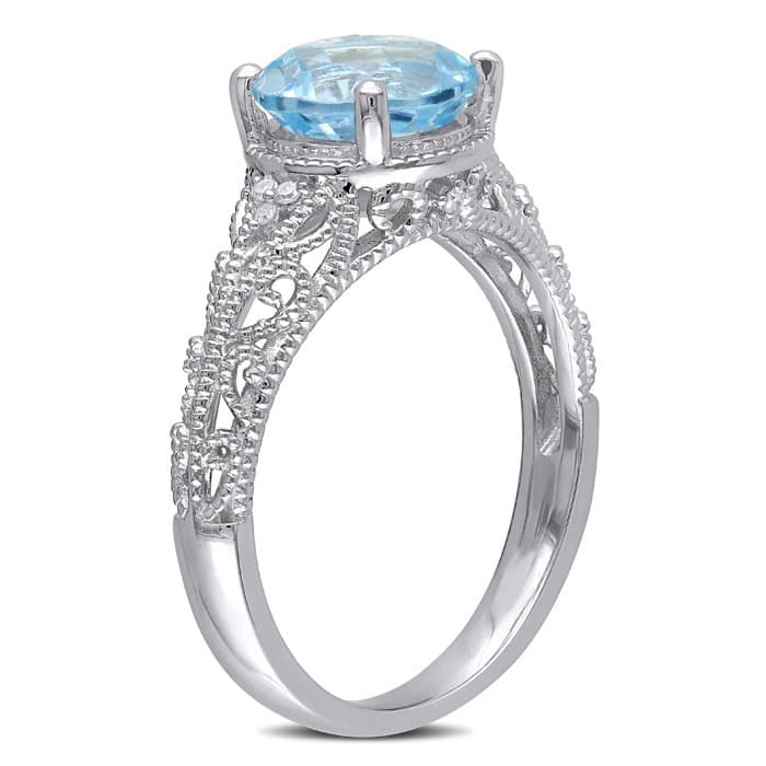 Miadora Sterling Silver 2 1/3ct TGW Blue Topaz and Diamond Accent Cocktail Ring
