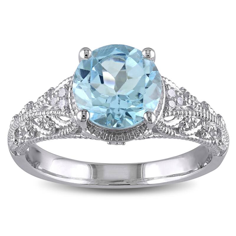Miadora Sterling Silver 2 1/3ct TGW Blue Topaz and Diamond Accent Cocktail Ring - Silver/Blue - 9