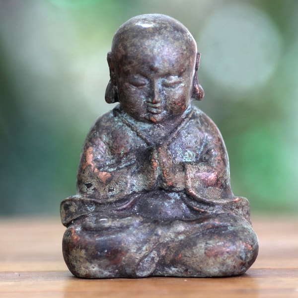 Handcrafted Bronze 'Praying Baby Buddha' Statuette (Indonesia)