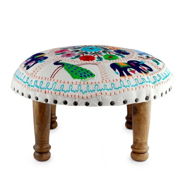 Handmade Floral Fauna Ottoman (India)