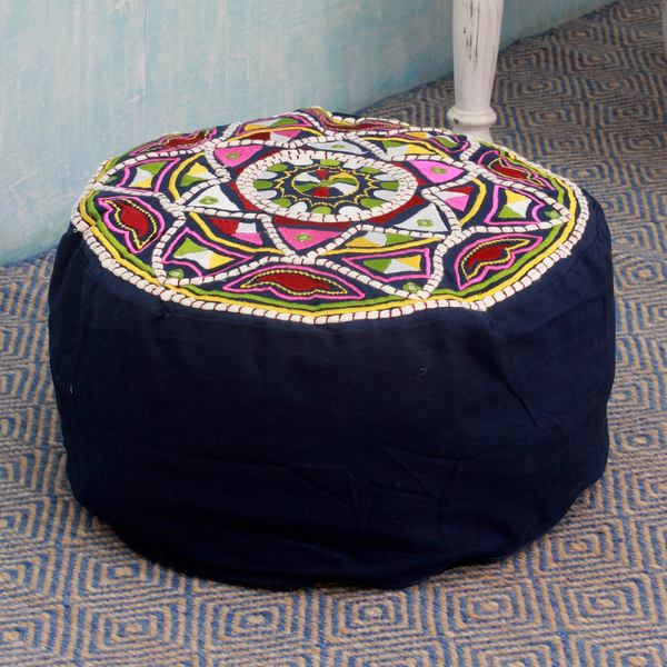 Shop Handmade Cotton Rayon 'Rajasthan Galaxy' Ottoman Pouf Cover (India
