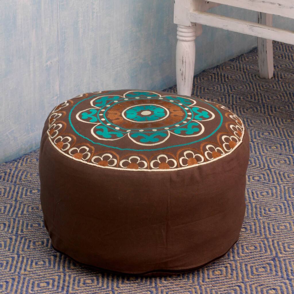 Handmade Jaipur Greeting Ottoman Pouf Shell (India)