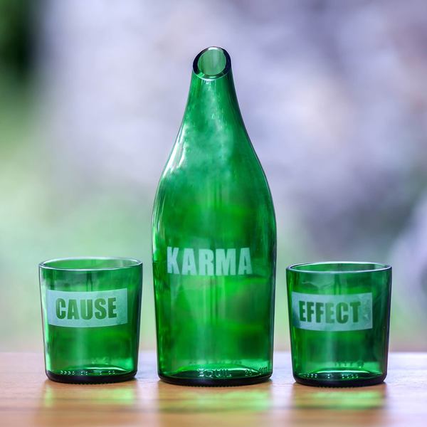 Set for 2 Recycled Glass Karma Effect Carafe and Glasses (Indonesia)