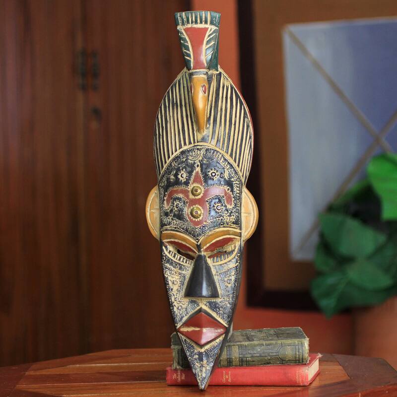 Handmade Flying Bird Sese Wood Mask (Ghana) - Multi-color