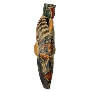 Handmade Flying Bird Sese Wood Mask (Ghana) - Multi-color