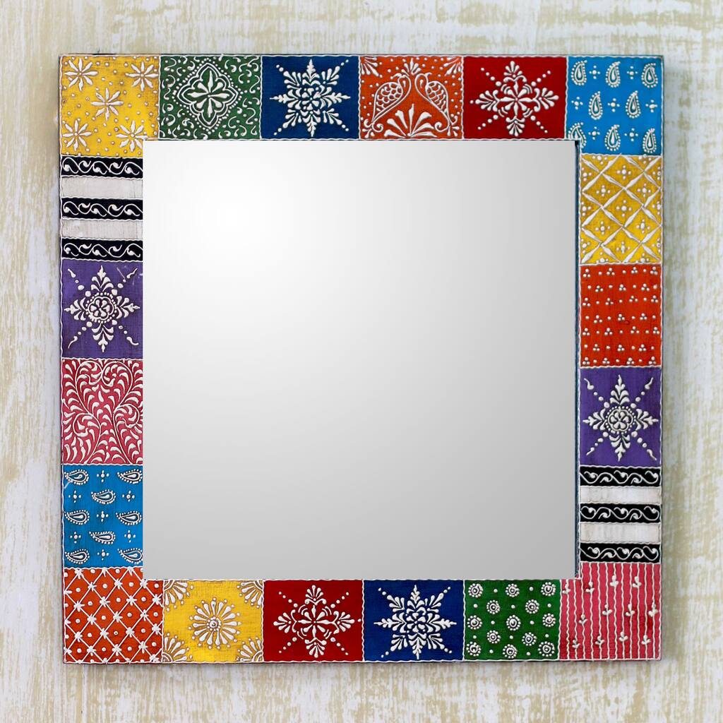 Handcrafted 'Happy Colors' Wall Mirror , Handmade in India