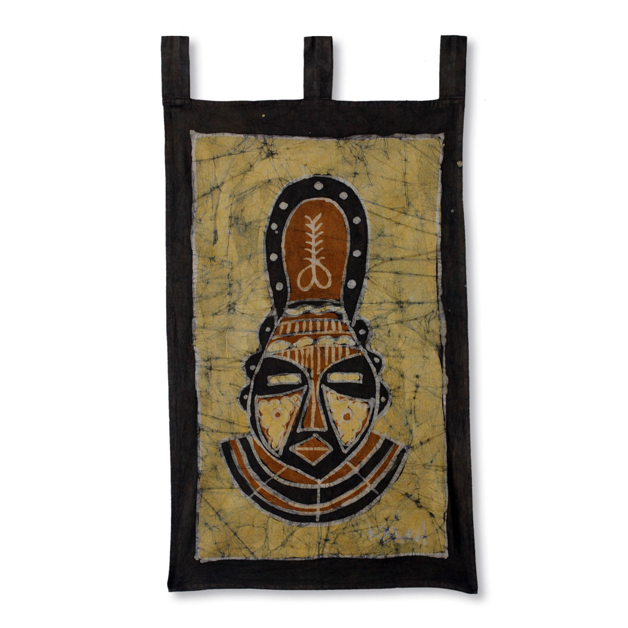 Handmade Cotton 'Aya African Mask' Batik Wall Hanging (Ghana)