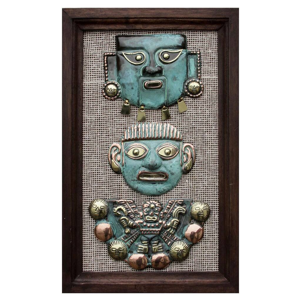 Handmade Copper Bronze 'Moche Masks' Wall Art (Peru)