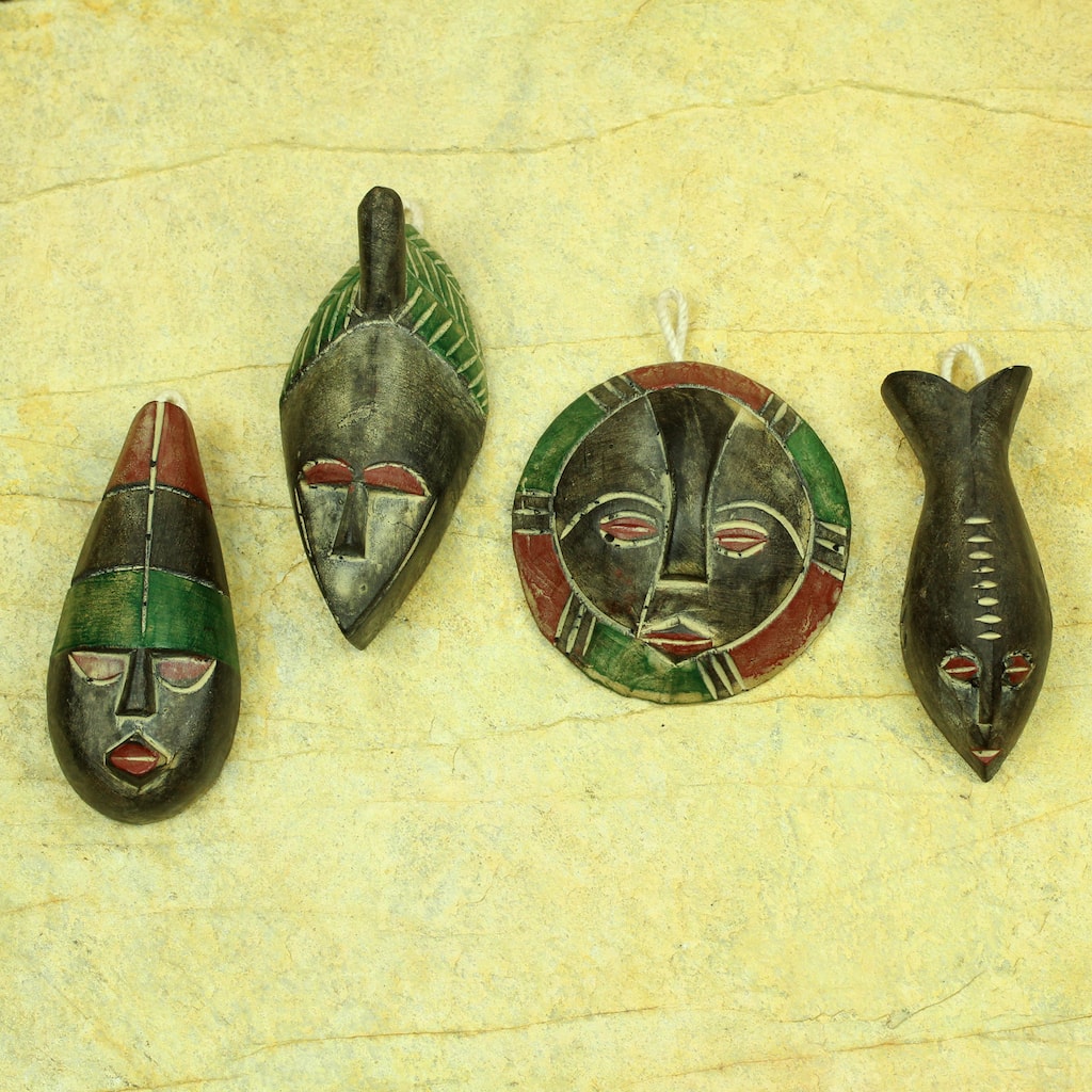 Handmade Set of 4 Sese Wood 'Shepherds' Ornaments (Ghana)