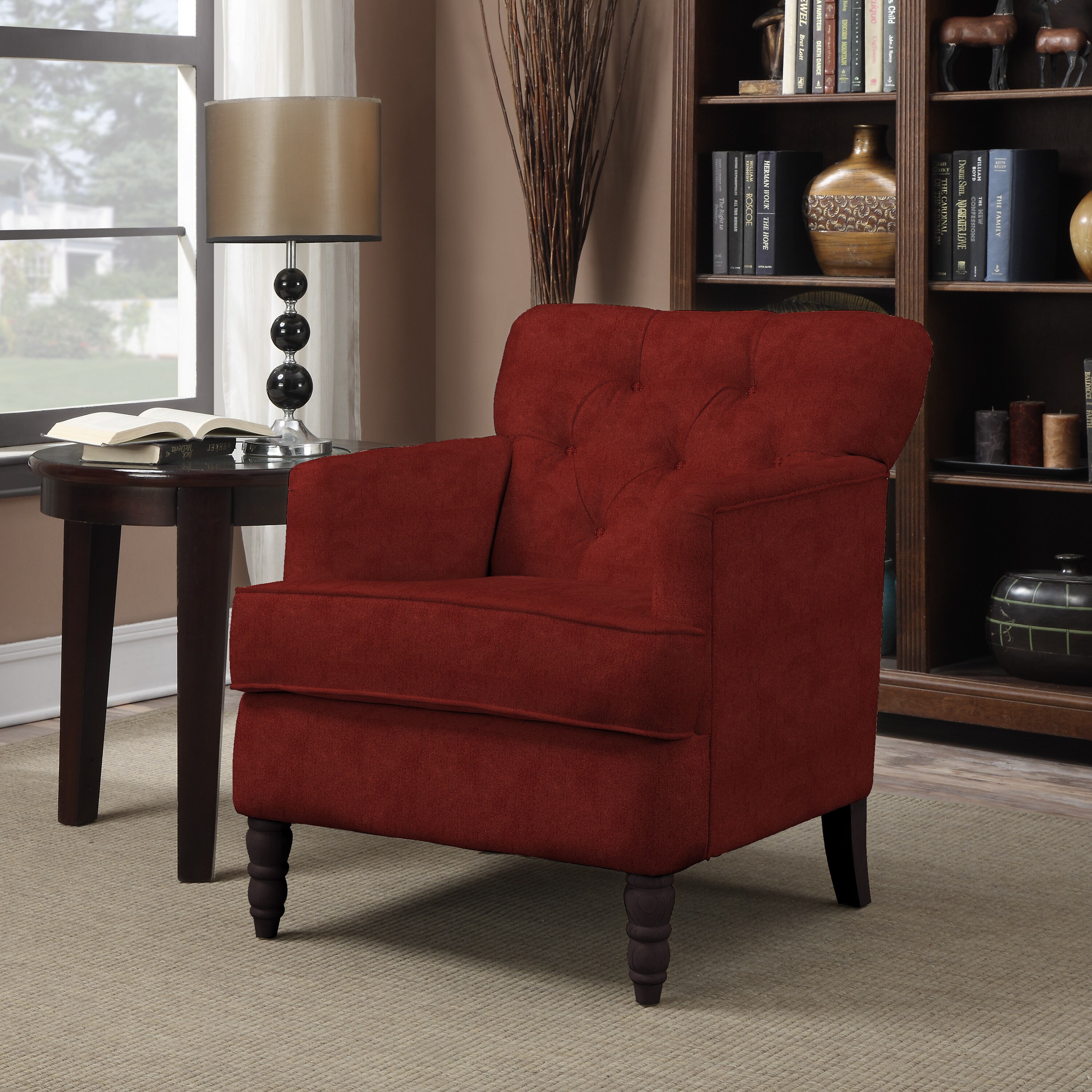 red chenille chair