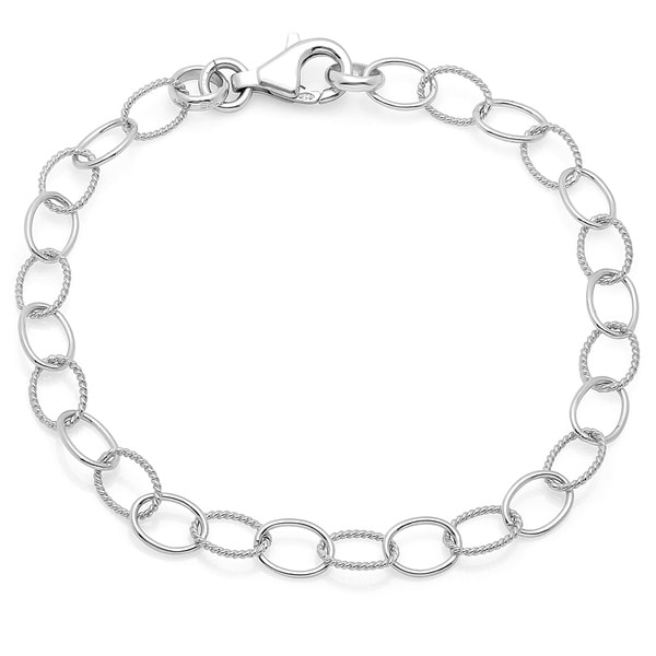 Sterling Essentials Silver Dual Textured Oval Charm Bracelet. Opens flyout.