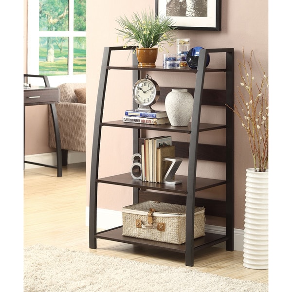 Dark Walnut Accent Black Metal 67 Inch Bookcase