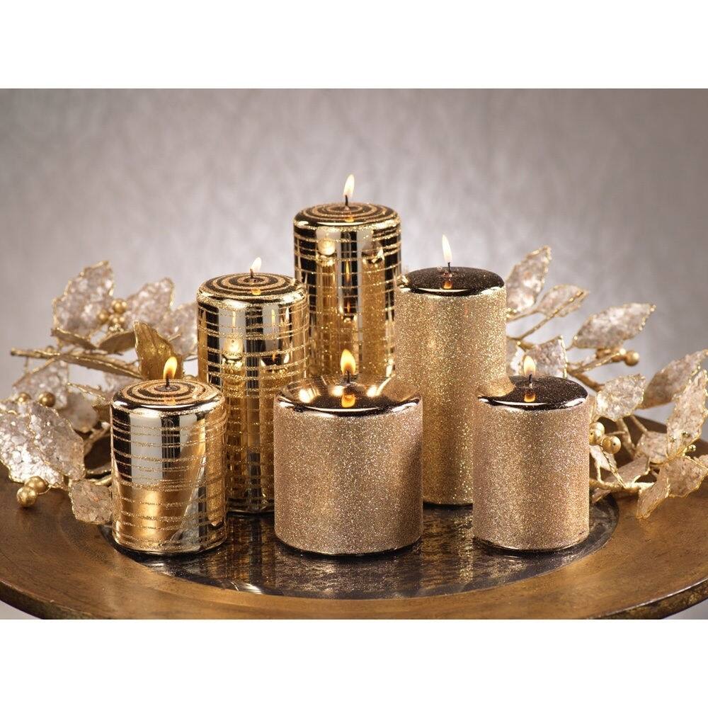 Metallic Goldtone Glitter Brush Candles (Set of 6)