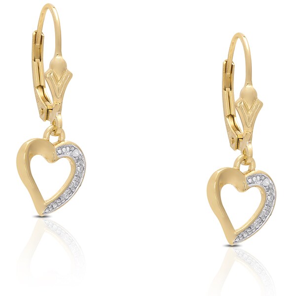 Shop Finesque Gold Over Sterling Silver Diamond Accent Leverback Heart ...