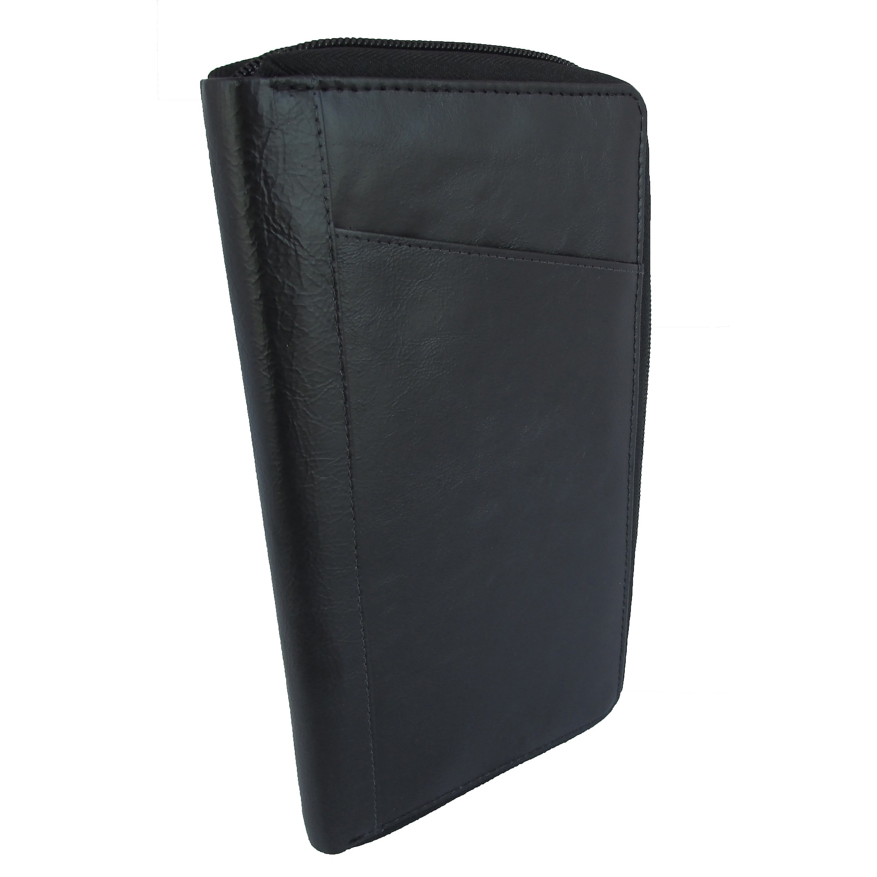 Bifold Black /& Navy Genuine Leather Large Travel Passport Zip-Around Wallet