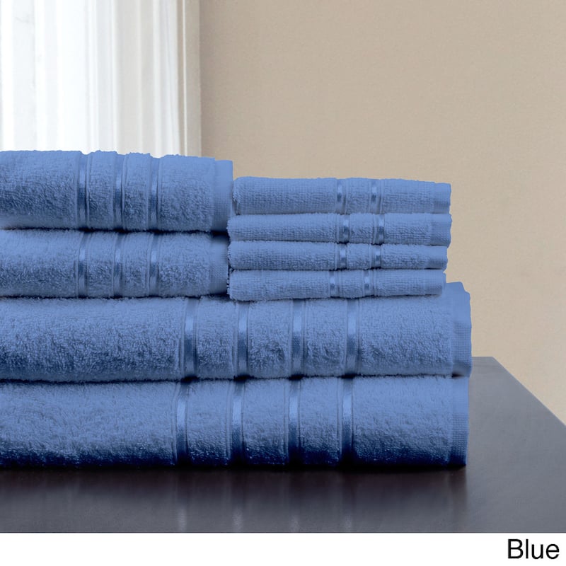 Plush Bathroom Towels - 8-Piece 100% Cotton Set by Windsor Home - Blue