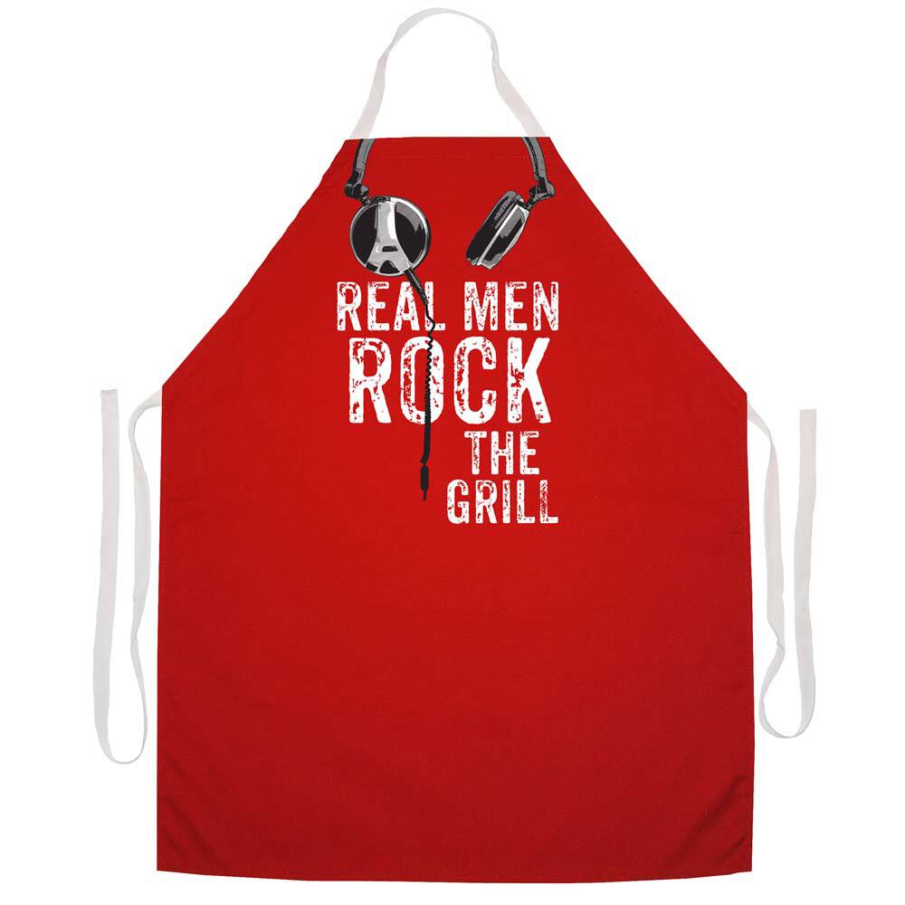 Real Men Rock The Grill' BBQ Grill Red Apron