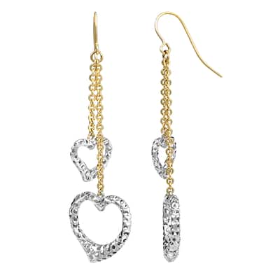 Fremada 10k Two-tone Gold Big and Small Hearts Diamond-cut Dangle Earrings