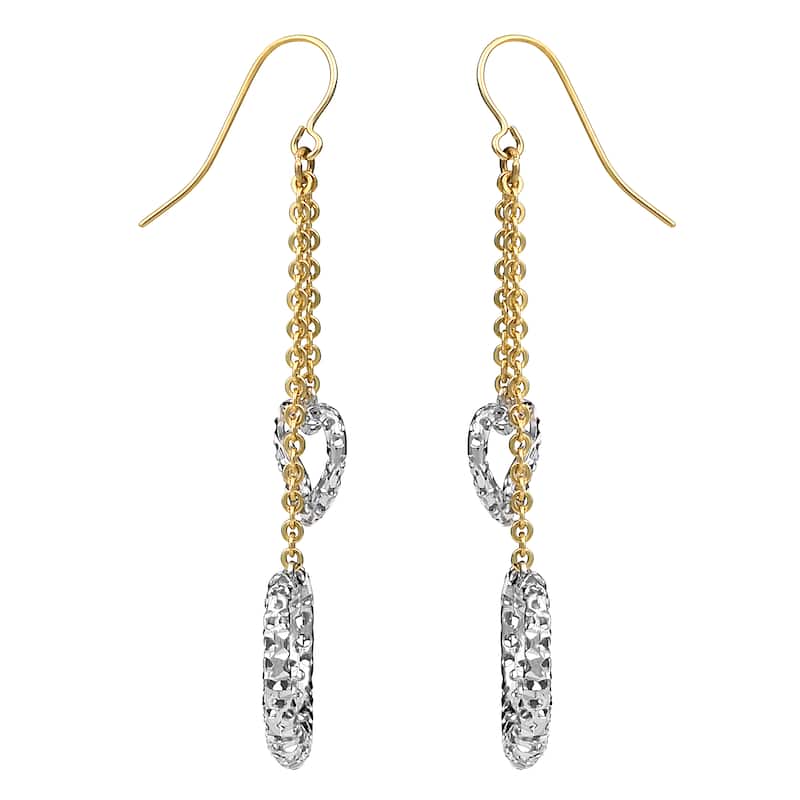Fremada 10k Two-tone Gold Big and Small Hearts Diamond-cut Dangle Earrings