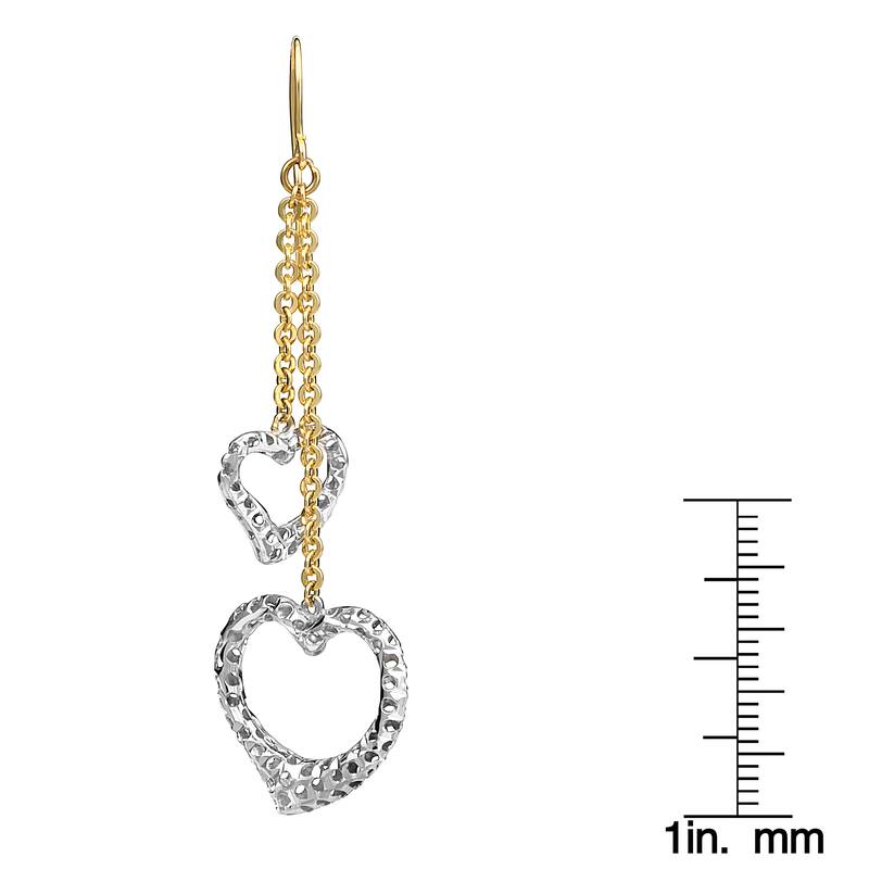 Fremada 10k Two-tone Gold Big and Small Hearts Diamond-cut Dangle Earrings