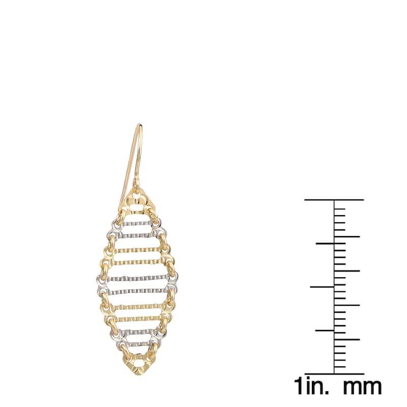 Fremada 10k Two-tone Gold Textured Elongated Oval Ladder Dangle Earrings