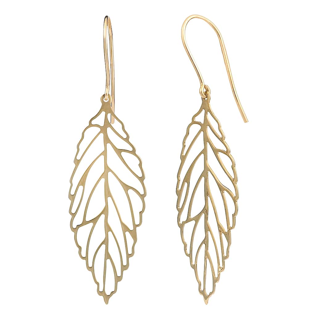 Fremada 10k Yellow Gold High Polish Leaf Drop Earrings