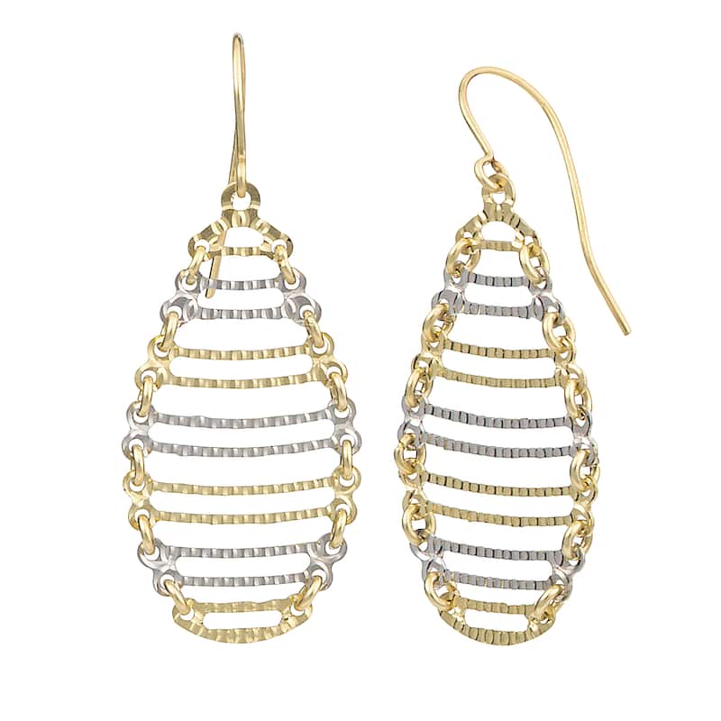 Fremada 10k Two-tone Gold Textured Oval Ladder Dangle Earrings