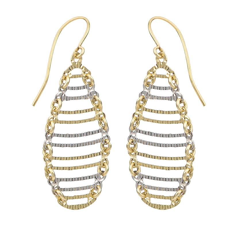 Fremada 10k Two-tone Gold Textured Oval Ladder Dangle Earrings