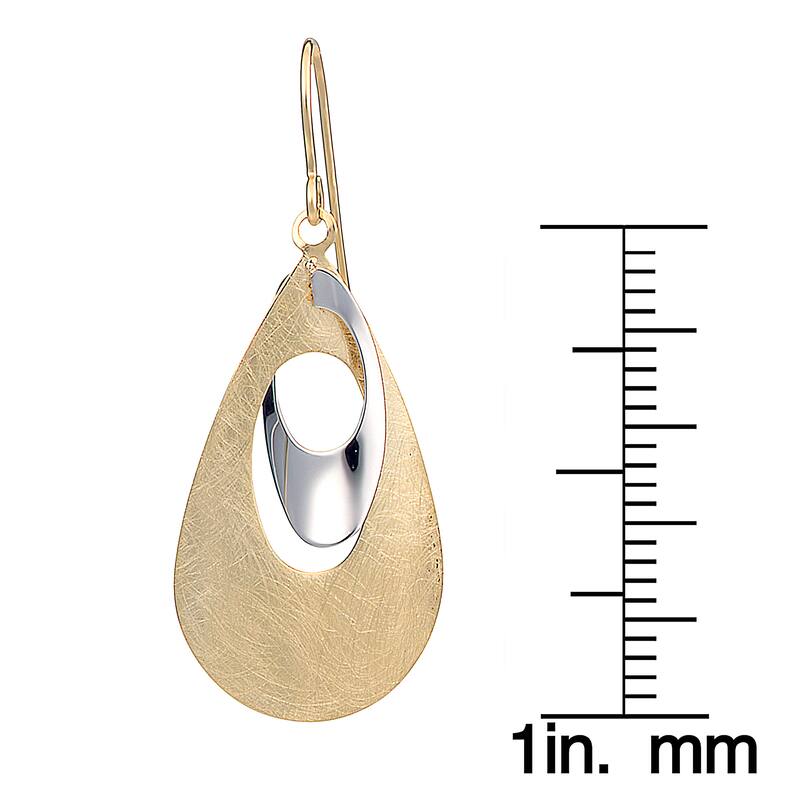 Fremada 10k Two-tone Gold Polish Finish Oval On Mixed Brush Finish Teardrop Dangle Earrings