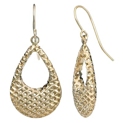 Fremada 10k Yellow Gold Puffed Teardrop Diamond-cut Earrings