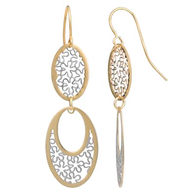 Fremada 10k Two-tone Gold Floral Cut-outs On Graduated Oval Dangle Earrings