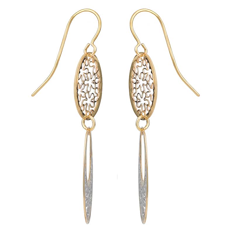 Fremada 10k Two-tone Gold Floral Cut-outs On Graduated Oval Dangle Earrings