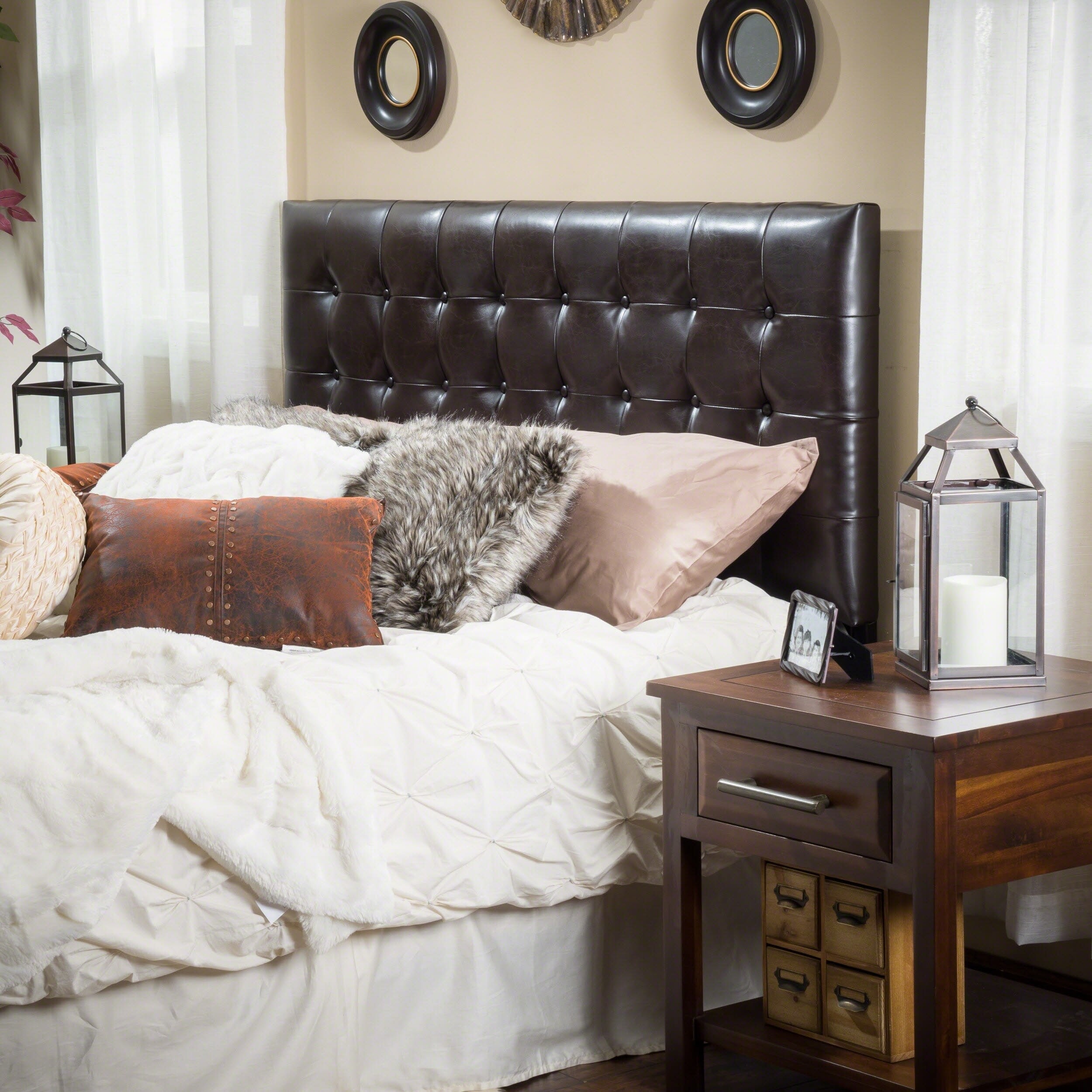 Christopher Knight Home Lansing King to Cal King Adjustable Brown Tufted Leather Headboard