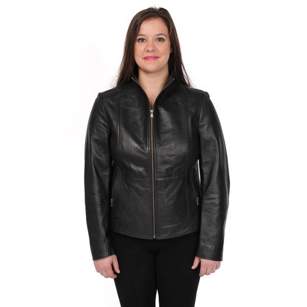 Shop Excelled Women's Plus Size Lambskin Leather Fitted Scuba Jacket ...