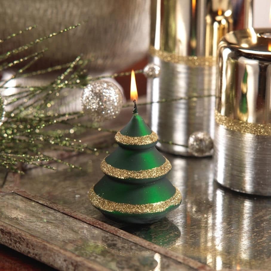 Christmas Tree Candle with Gold Glitter (Set of 6)