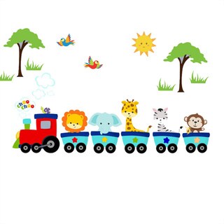 Jungle Safari Animal Train Woven Fabric Adhesive Wall Decal