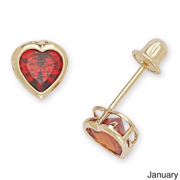 Shop 14k Yellow Gold Choice of Birthstone 5mm Heartshaped Cubic Zirconia Screwback Earrings