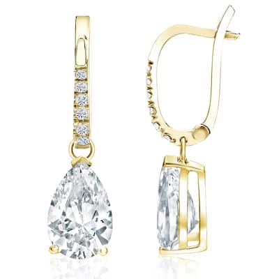 18k Yellow Gold 2 1/10ct TDW Pear Shaped Diamond Dangle Earrings by Auriya