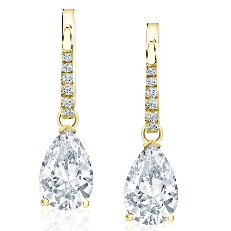 18k Yellow Gold 2 1/10ct TDW Pear Shaped Diamond Dangle Earrings by Auriya