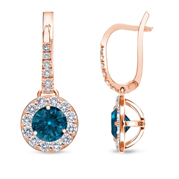 Auriya 14k Rose Gold 1/2ct to 2ct TDW Blue Halo Diamond Dangle Earrings
