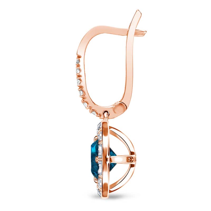Auriya 1/2 to 2ctw Blue Diamond Halo Dangle Earrings 14k Rose Gold (SI1-SI2)